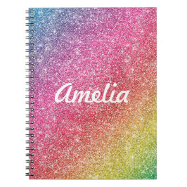 Caderno Espiral Notebook Girly Rainbow Glitter Monographic Name