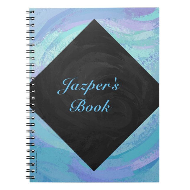 Caderno Espiral Notebook Glacier Blue and Black Texture Monogramas (Frente)