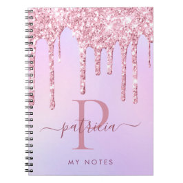 Caderno Espiral Notebook Glam Pink Glitter Drives Monograma Elegan