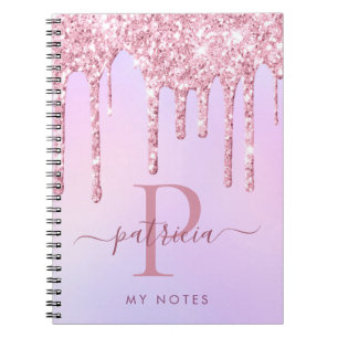 Caderno Espiral Notebook Glam Pink Glitter Drives Monograma Elegan
