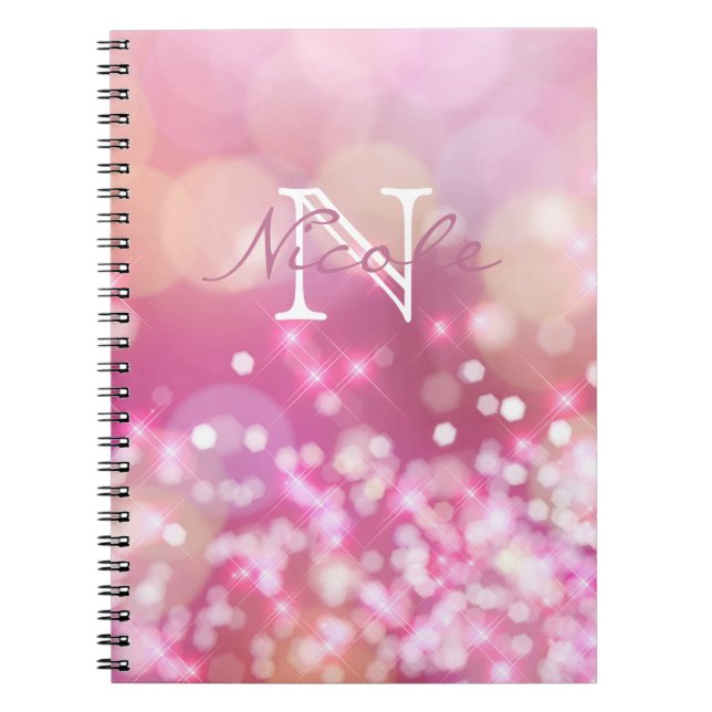Caderno Espiral Notebook Glamorous Pink Sparkles Monograma (Frente)