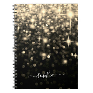 Caderno Espiral Notebook Glitter Black Dourado Glitter Sparkle