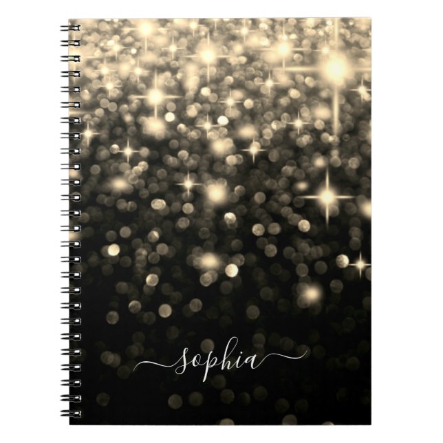 Caderno Espiral Notebook Glitter Black Dourado Glitter Sparkle (Frente)