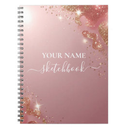 Caderno Espiral Notebook Glitter Dourado Rosa personalizado - Eleg