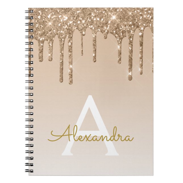 Caderno Espiral Notebook Glitter Luxury Sparkle Dourado (Frente)