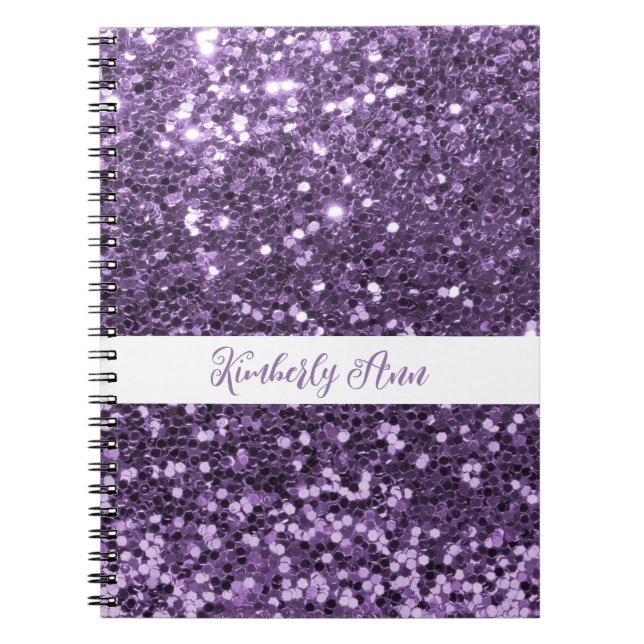 Caderno Espiral Notebook Glitter Roxo Personalizado (Frente)