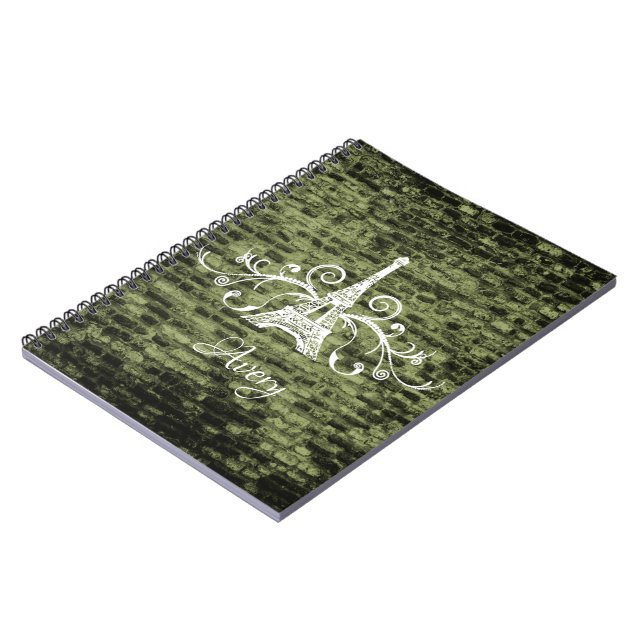 Caderno Espiral Notebook Green Eiffel Tower Grunge (Left Side)
