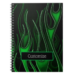 Caderno Espiral Notebook Green Flames