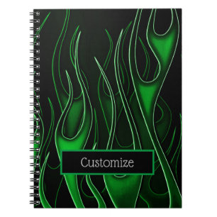 Caderno Espiral Notebook Green Flames