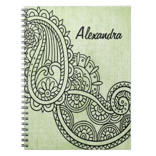 Caderno Espiral Notebook Green Mehndi Motif