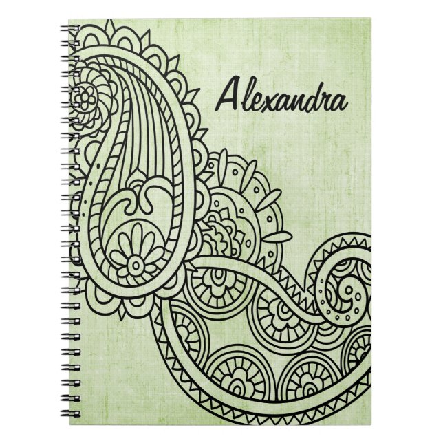 Caderno Espiral Notebook Green Mehndi Motif (Frente)
