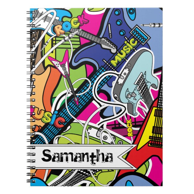 Caderno Espiral Notebook Guitar Rock Music Star Grunge Spiral (Frente)