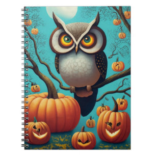Caderno Espiral Notebook Halloween Apresentando Corujas e Pumpkins