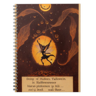 Caderno Espiral Notebook Halloween Samhain Fairy Owl Spider Web
