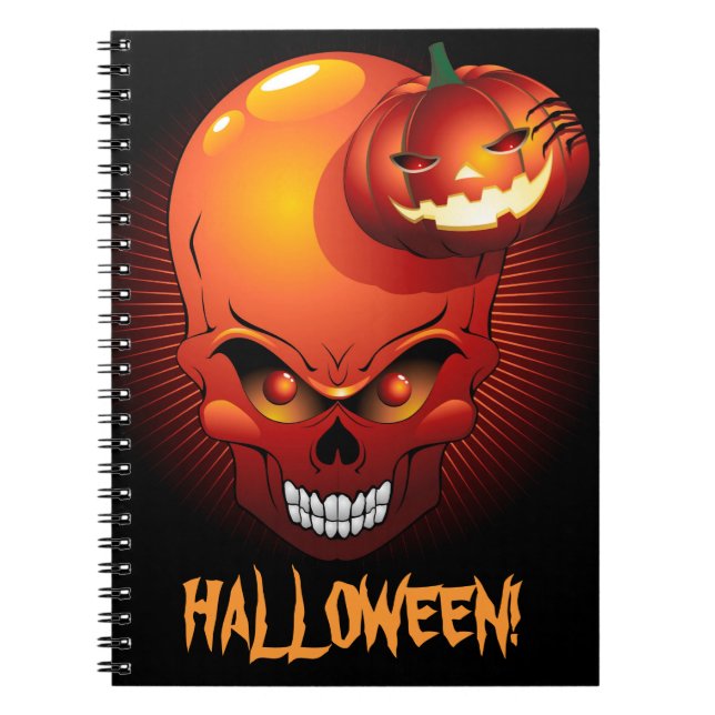 Caderno Espiral Notebook Halloween Skull e Pumpkin (Frente)