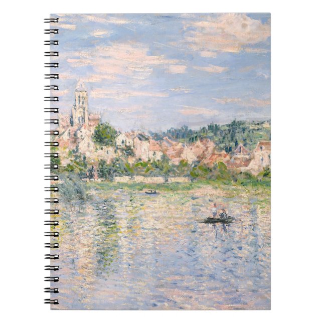 Caderno Espiral Notebook impressionista da Aldeia Sunlit Riverside (Frente)