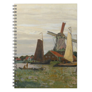 Caderno Espiral Notebook impressionista de Windmill holandês Harbo