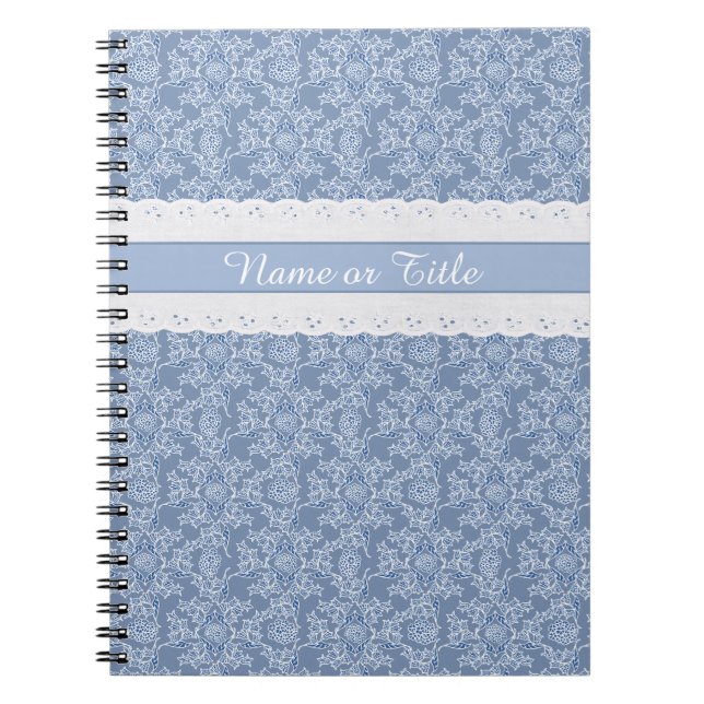 Caderno Espiral Notebook Indígo Floral Faux Lace Spiral Personaliz (Frente)