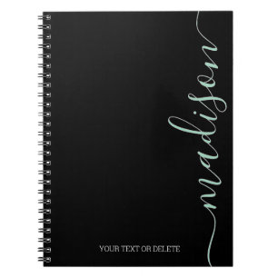 Caderno Espiral Notebook inicial do nome verde preto moderno monog