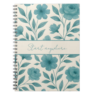Caderno Espiral Notebook Inspiracional Padrão Floral Teal