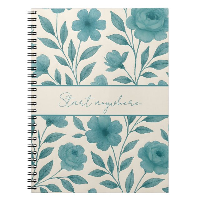 Caderno Espiral Notebook Inspiracional Padrão Floral Teal (Frente)