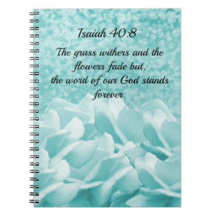 Caderno Espiral Notebook Isaiah 40:8 Scripture Verse Aqua Flowers