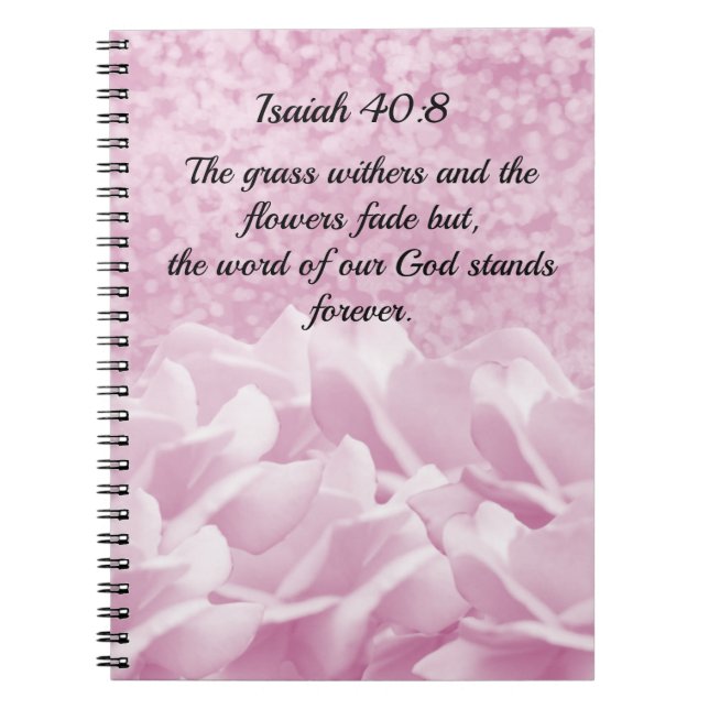 Caderno Espiral Notebook Isaiah 40:8 Scripture Verse Pink Roses (Frente)