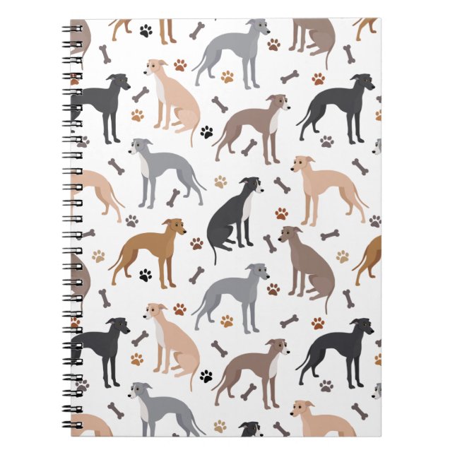 Caderno Espiral Notebook italiano Greyhound Dog Bones and Paws (Frente)