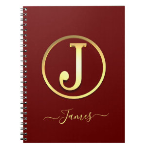 Caderno Espiral Notebook J inicial na moda Dourado