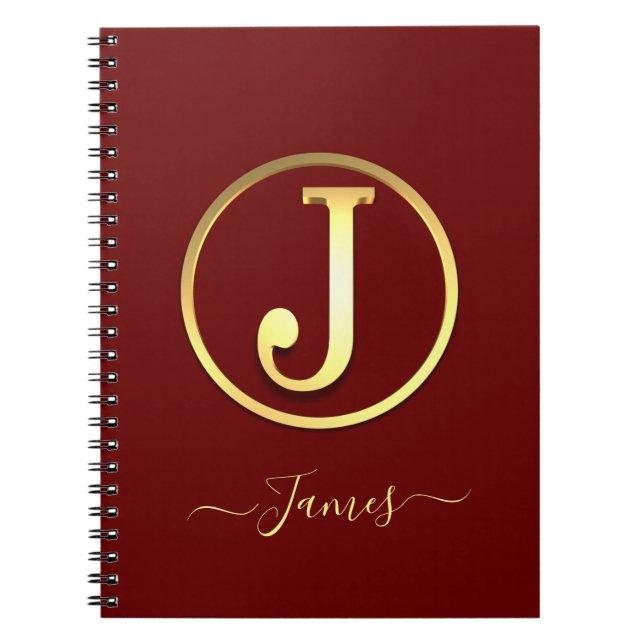 Caderno Espiral Notebook J inicial na moda Dourado (Frente)