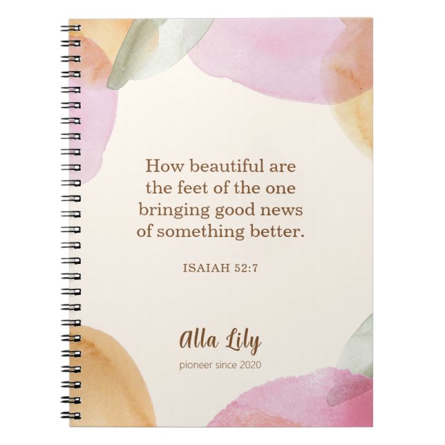 Caderno Espiral Notebook JW, presente para pioneiros, Isaiah 52:7  (Frente)