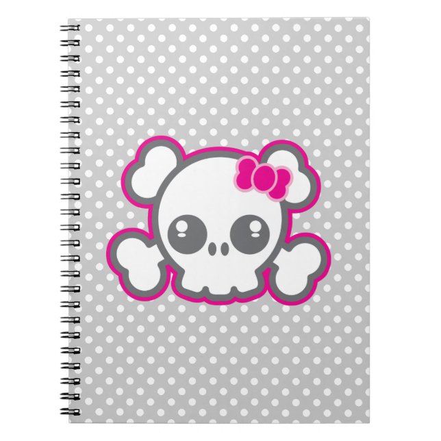 Caderno Espiral Notebook Kawaii Rosa Ribbon Skull (Frente)