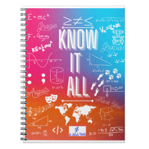 Caderno Espiral Notebook "Know It All", cor-de-laranja azul e cor-