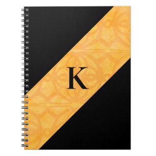 Caderno Espiral Notebook Laranja Batik Preto Monograma