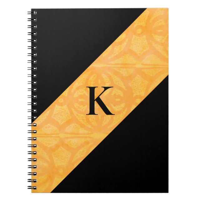 Caderno Espiral Notebook Laranja Batik Preto Monograma (Frente)