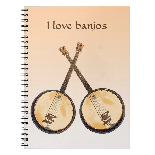 Caderno Espiral Notebook Laranja para Instrumento de Música Banjo (Frente)