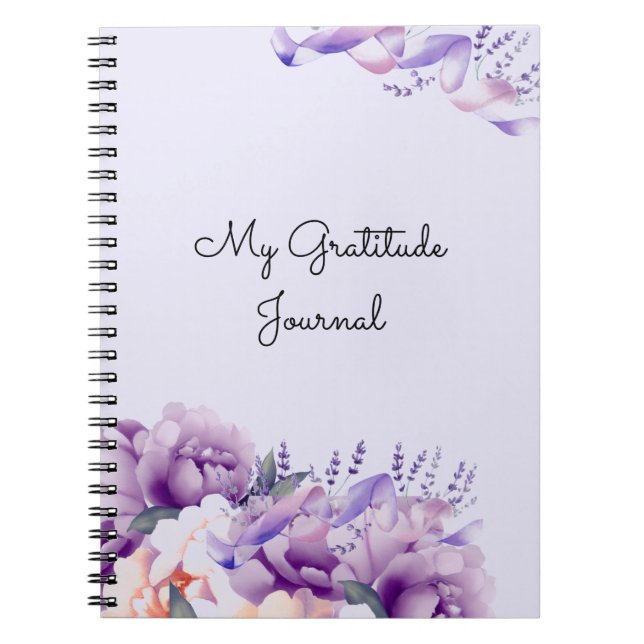 Caderno Espiral Notebook lavanda Peonies Gratidão Diário (Frente)