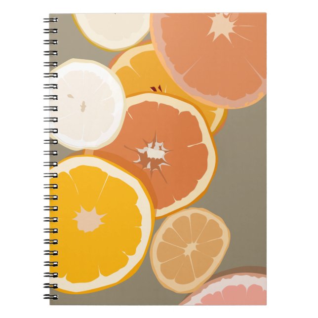 Caderno Espiral Notebook Lemon Orange Grapefruit Citrus Art (Frente)