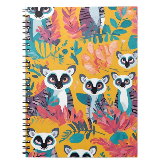 Caderno Espiral Notebook Lemur Paradise - Design da selva vibrante (Frente)