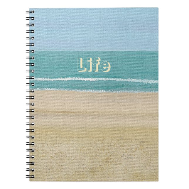 Caderno Espiral Notebook Life, Ocean Waves Beach Sand Diário (Frente)