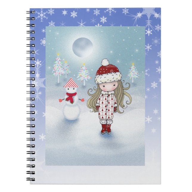 Caderno Espiral Notebook Little Girl and Snowman Holiday (Frente)
