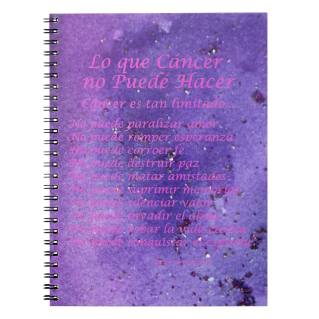 Caderno Espiral Notebook Lo que Cáncer No Puede Hacer Purple (Frente)
