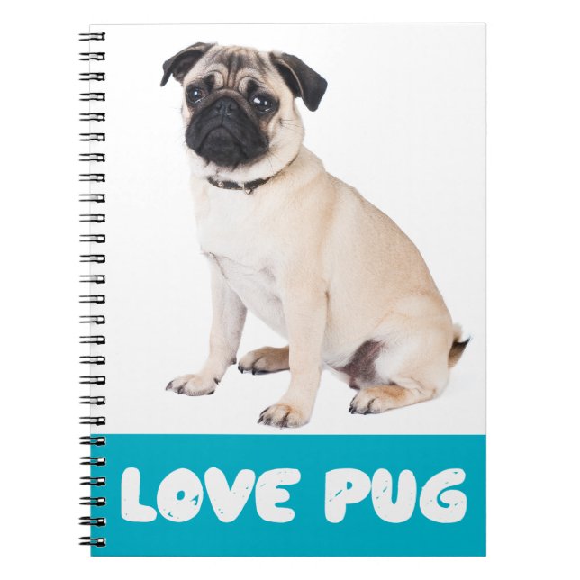Caderno Espiral Notebook Love Pug Puppy Dog / Diário (Frente)
