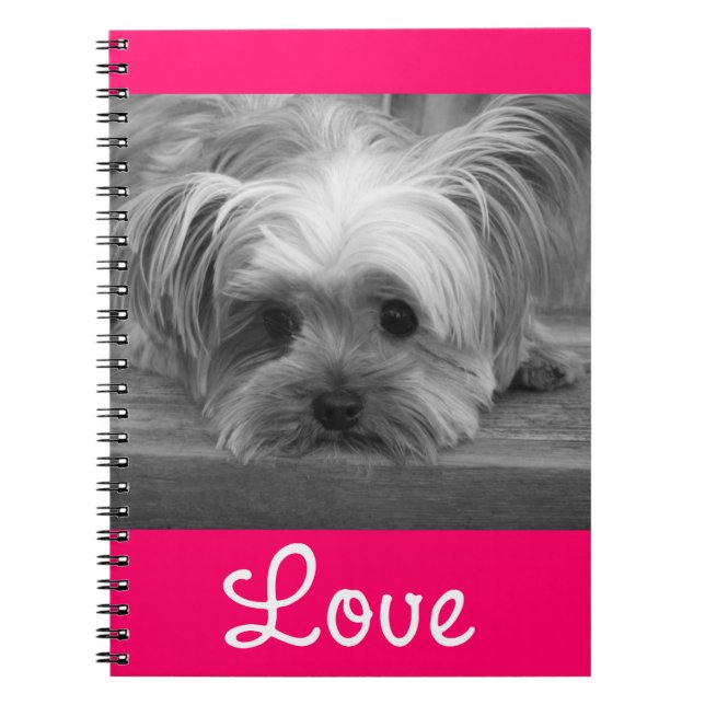 Caderno Espiral Notebook Love Yorkshire Terrier Puppy Dog Pink (Frente)