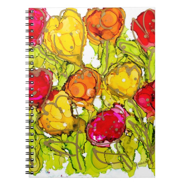 Caderno Espiral Notebook Lovitude Espiral Vermelho e Tulipas Laran (Frente)