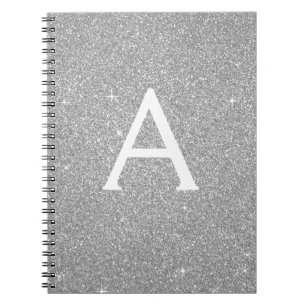 Caderno Espiral Notebook Luxury Silver Glitter Sparkle Monogramas