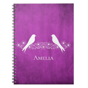 Caderno Espiral Notebook Magenta Lovebird Vinha Floral