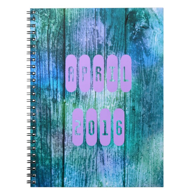 Caderno Espiral Notebook mensal em abril de 2016 Turquesa Roxa (Frente)