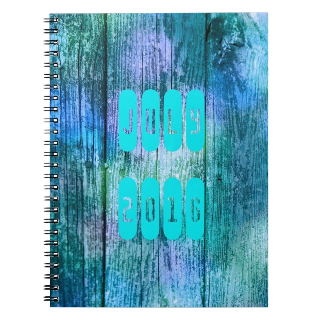 Caderno Espiral Notebook mensal em julho de 2016 Turquesa Roxa (Frente)