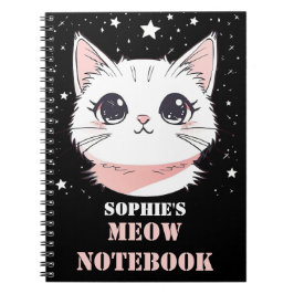 Caderno Espiral Notebook Meow com gato bonito